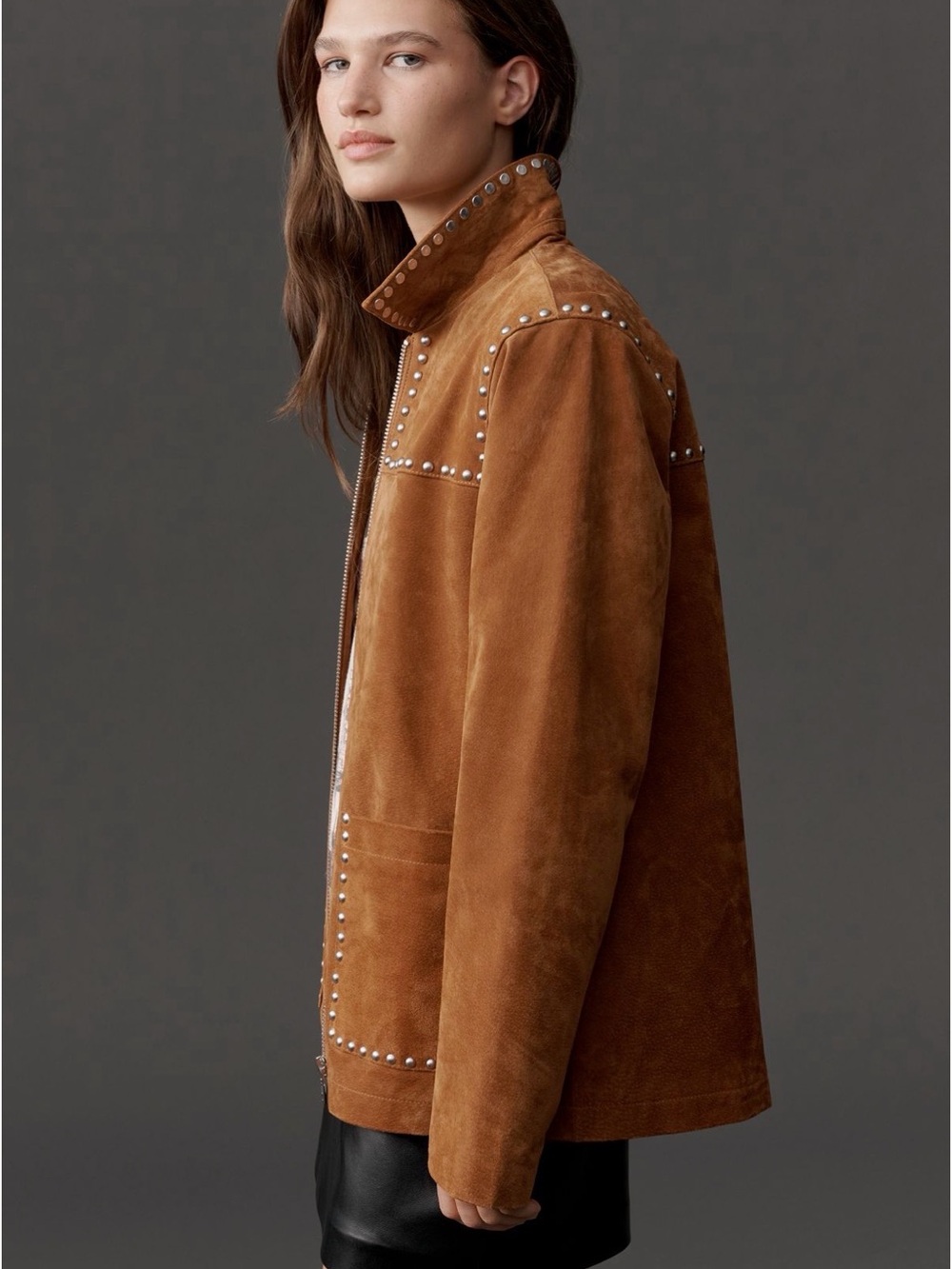 NWT Anthropologie x BLANKNYC Real Suede Studded Jacket in Roasted Walnut Size M - Picture 3 of 13